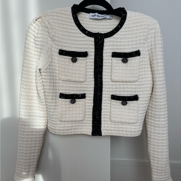 Self Portrait Cream textured knit cardigan size S - Picture 4 of 9